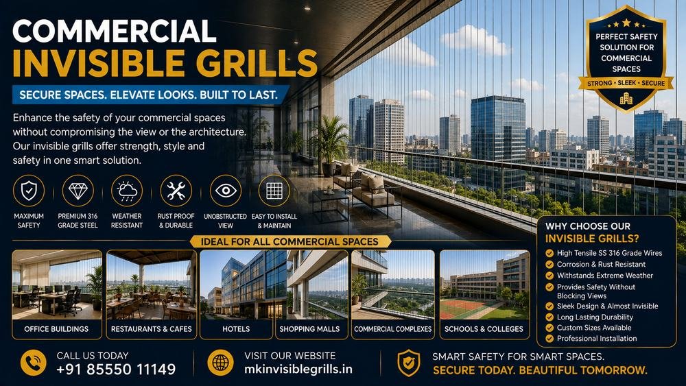 Commercial & Office Invisible Grills installation by MK Invisible Grills