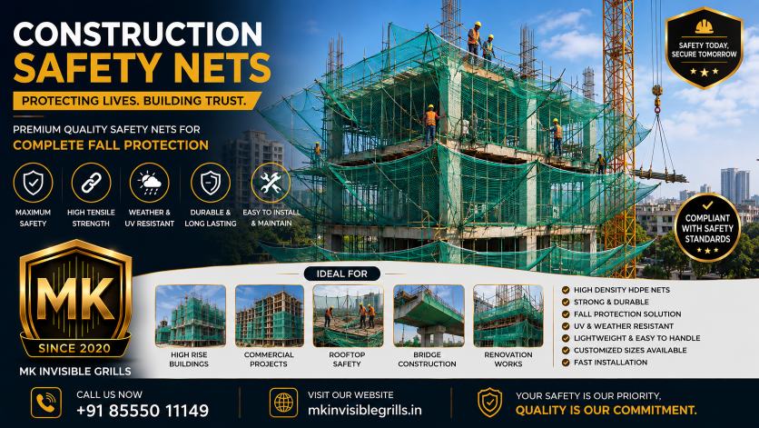 Construction Safety Nets installation by MK Invisible Grills