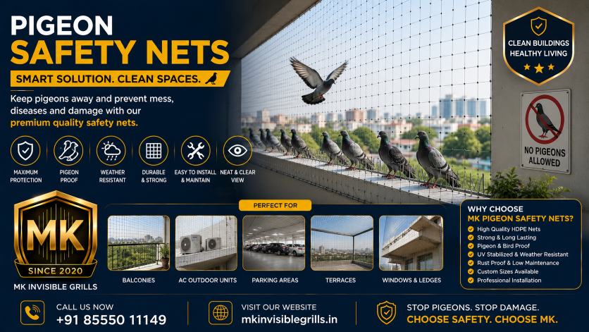 Pigeon Safety Nets installation by MK Invisible Grills